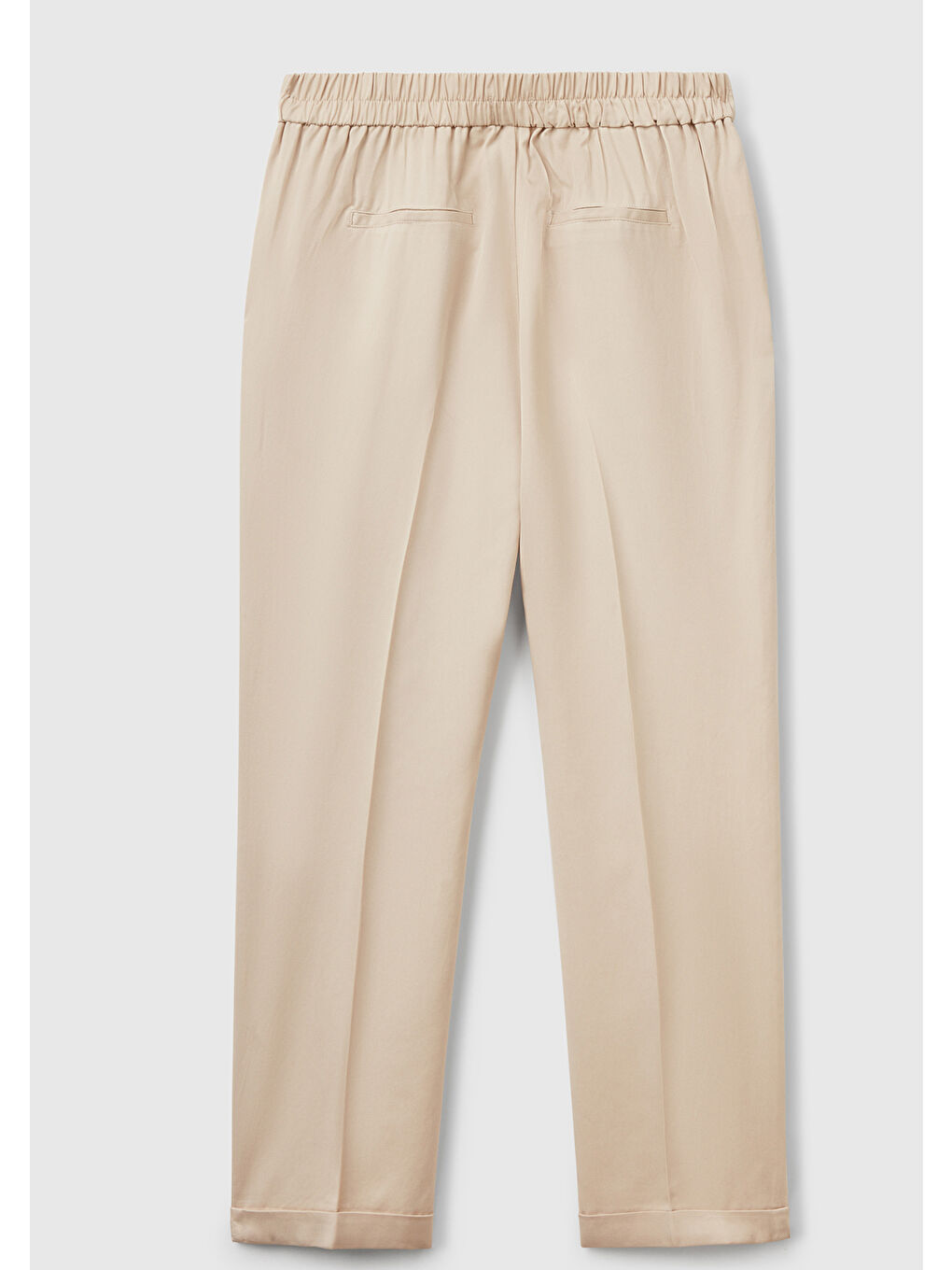 Kadın Bej %100 Liyosel Paçası Kıvrımlı Beli Lastikli Pantolon-3