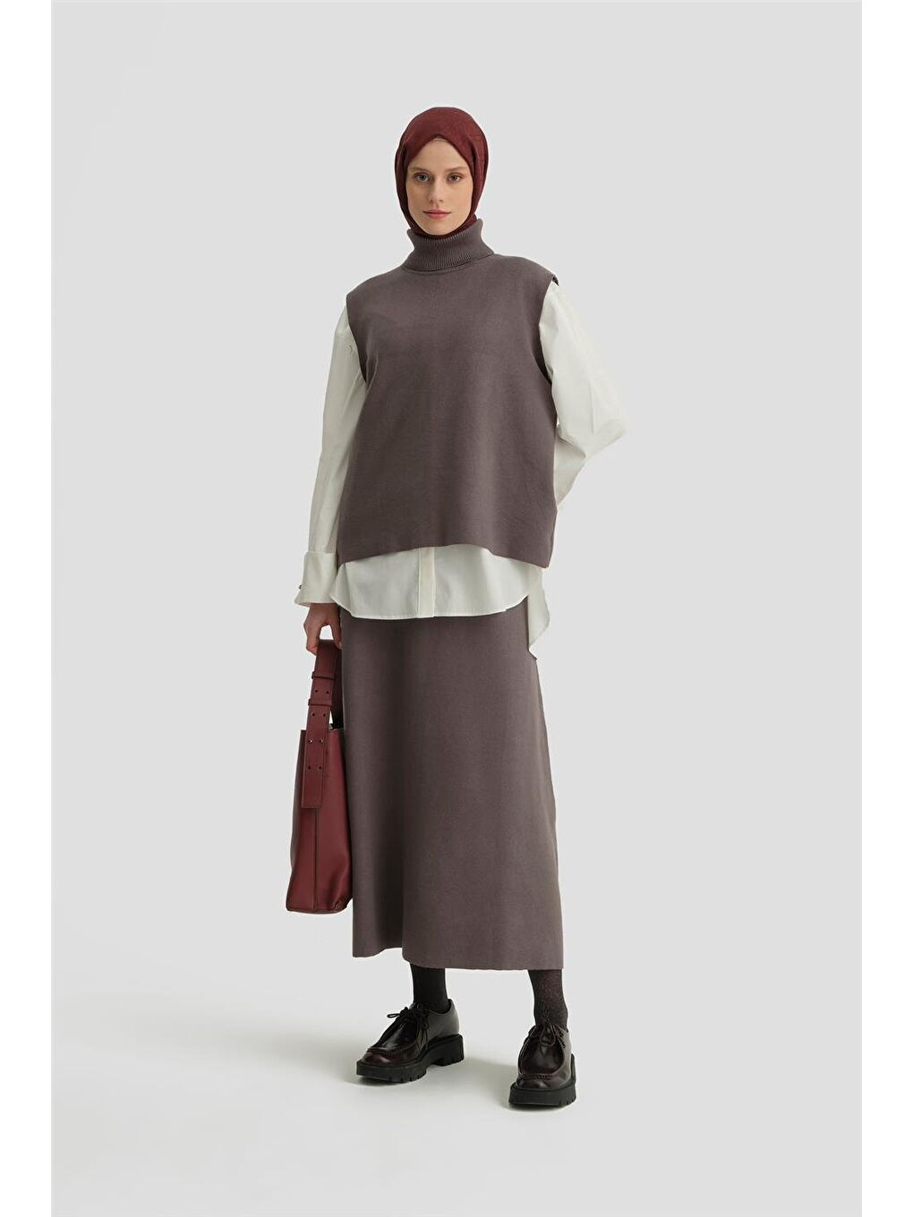 Gri Sıfır Kol Kazak Etekli Takım 24Kd4220 Antrasit