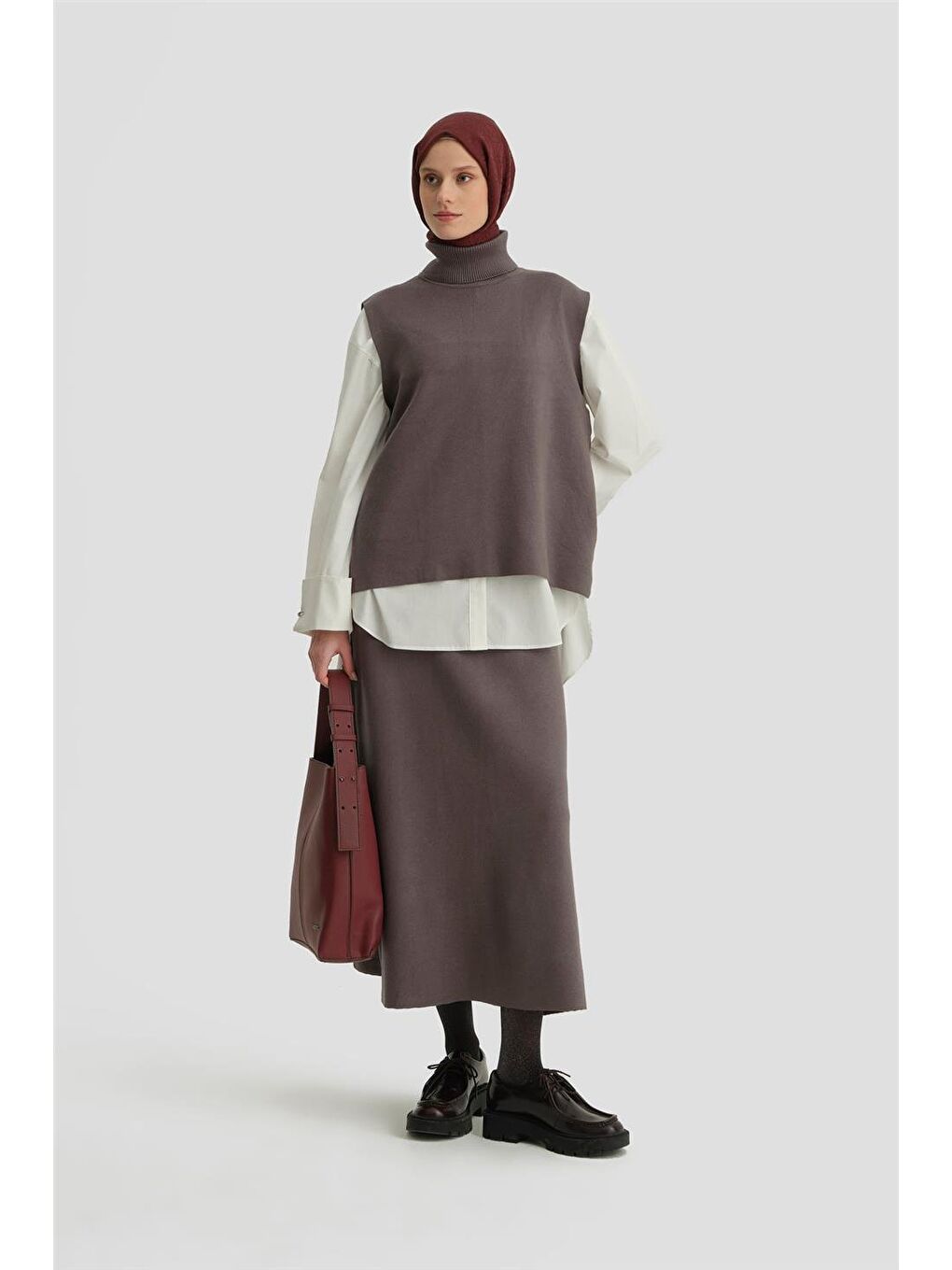 Gri Sıfır Kol Kazak Etekli Takım 24Kd4220 Antrasit-1