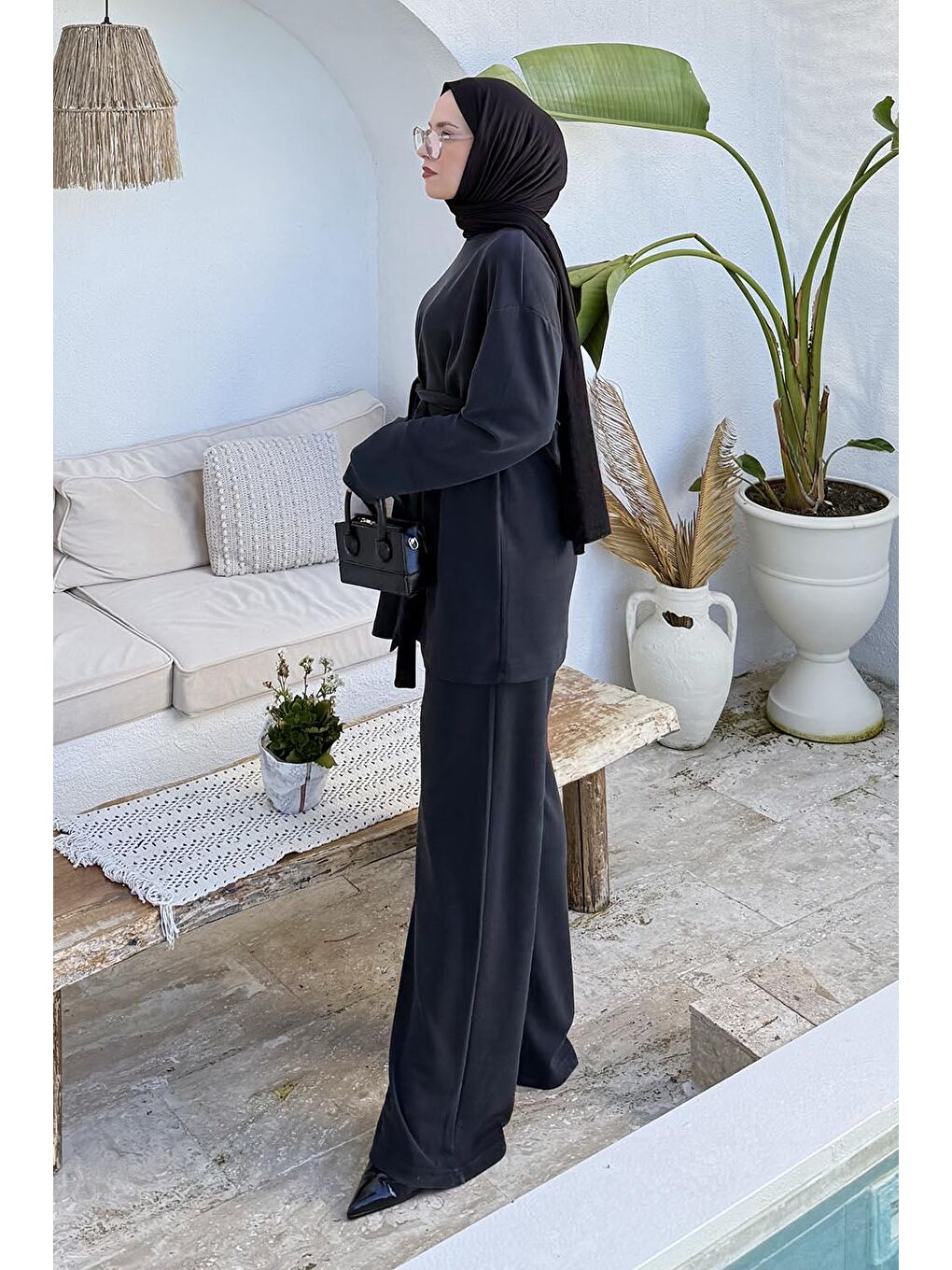 Bağlama Detaylı İkili Takım Siyah-1