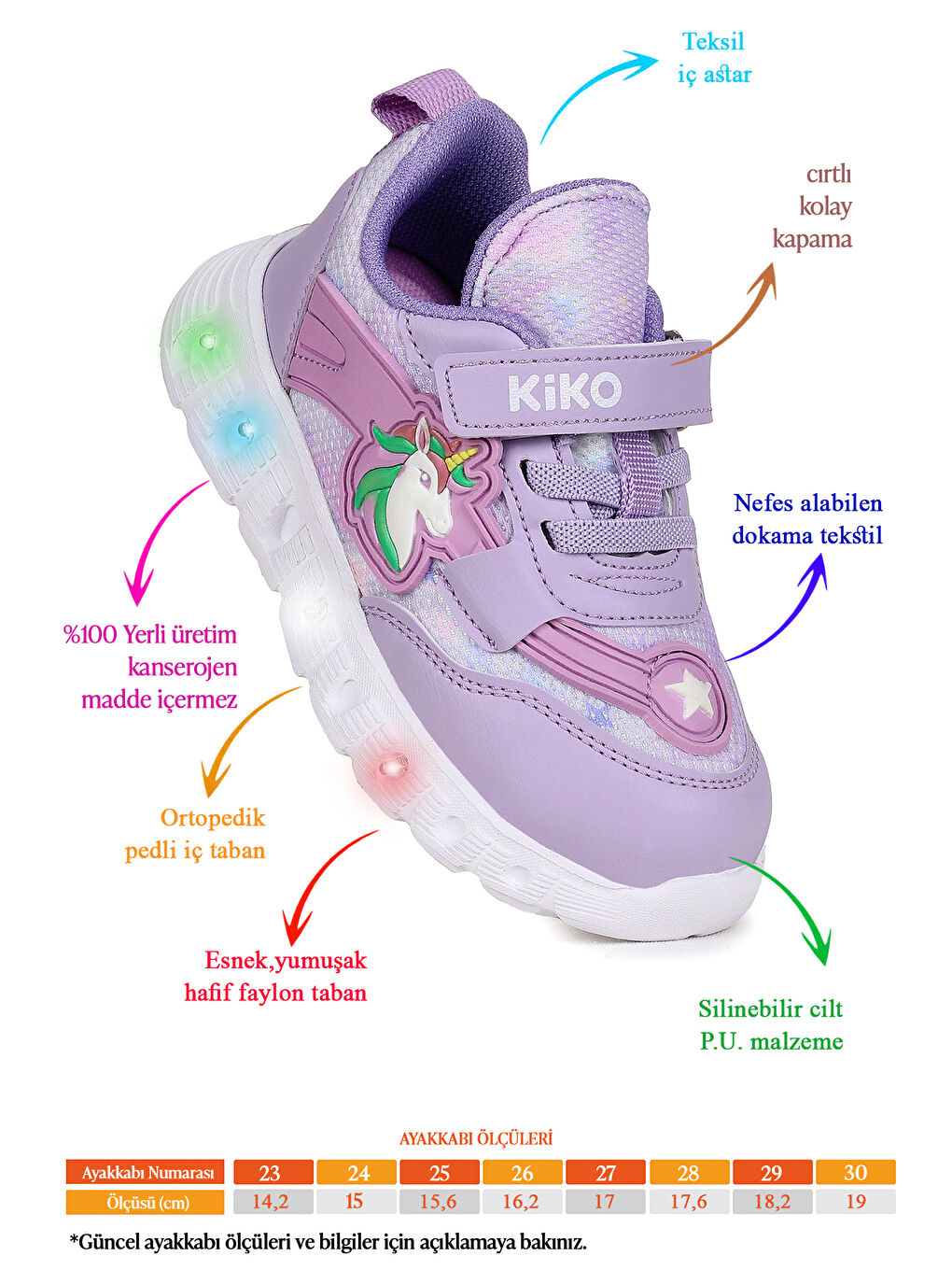 Lila Puff Cırtlı Işıklı Faylon Taban Kız Bebek Spor Ayakkabı-1