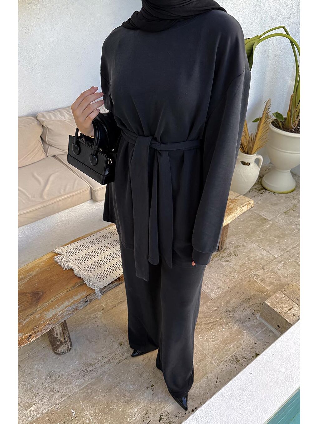 Bağlama Detaylı İkili Takım Siyah-2