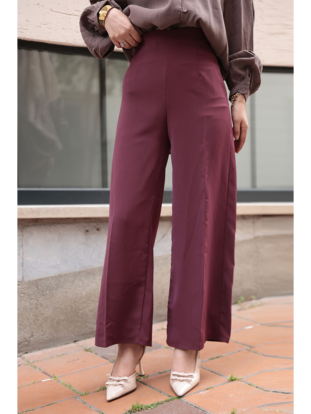 Kadın Pallazzo Pantolon Bordo-1