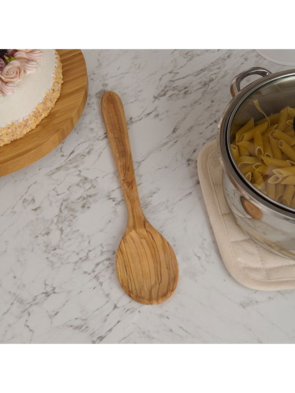 Zeytin Ağacı Geniş Servis Kaşığı - Açık Kahverengi - 30 cm
