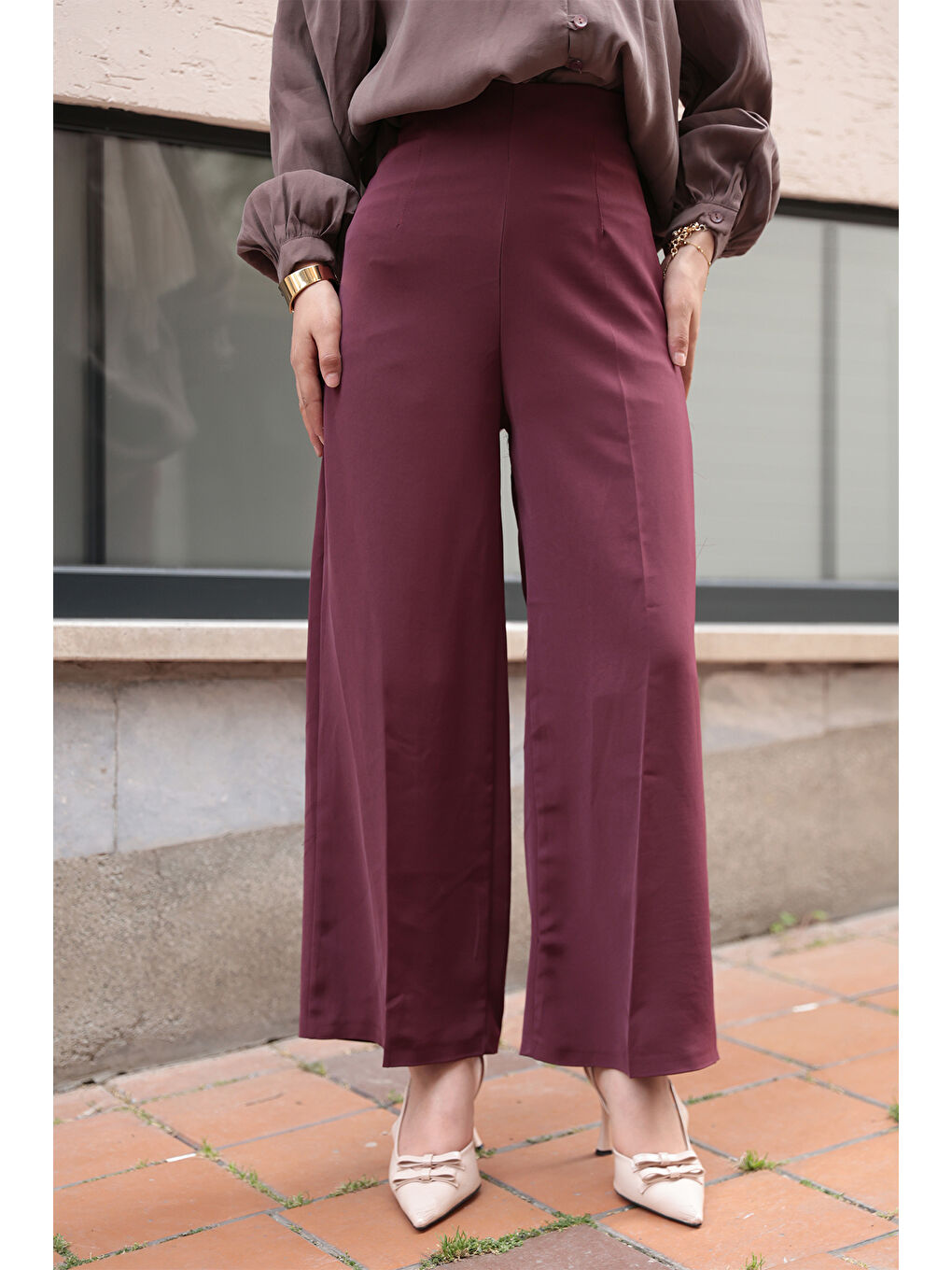 Kadın Pallazzo Pantolon Bordo-2
