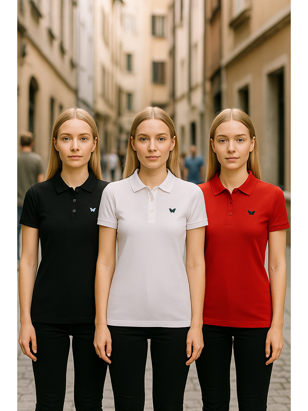 Kırmızı Kadın Basic 3 Lü Paket Yazlık Dar Polo Yaka Tişört