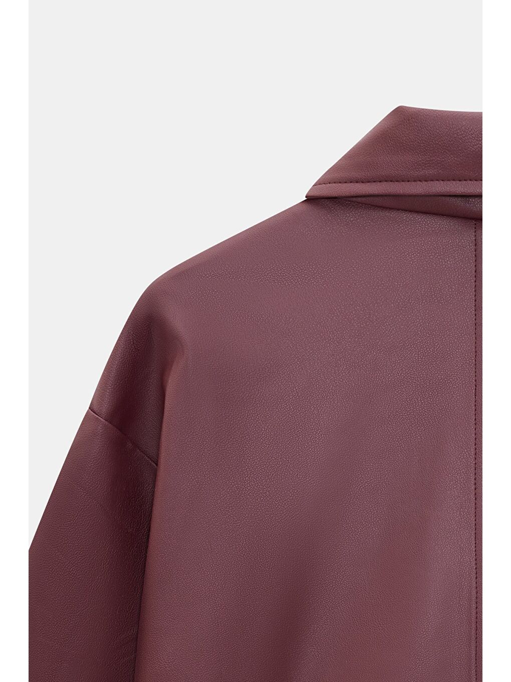 Bordo Kadın Relax Fit Dik Yaka Çıtçıtlı Fermuarlı Cepli  Suni Deri Bomber Ceket - Belden Ayarlanabil-6