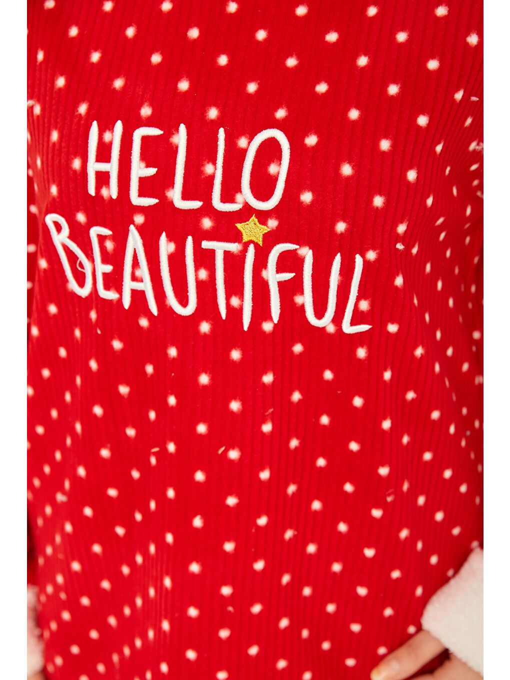 Kırmızı Nakışlı Pelüş Polar Pijama Takım Kirmizi   26782-3
