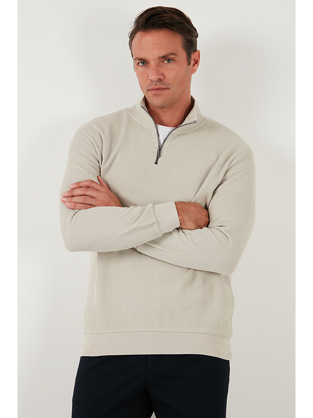 Gri Pamuklu Regular Fit Yarım Fermuarlı Dik Yaka 2'li Paket Sweat 5905716S2-2