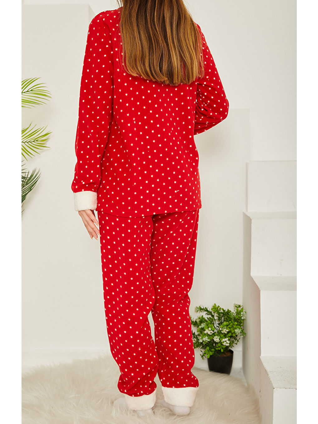 Kırmızı Nakışlı Pelüş Polar Pijama Takım Kirmizi   26782-4