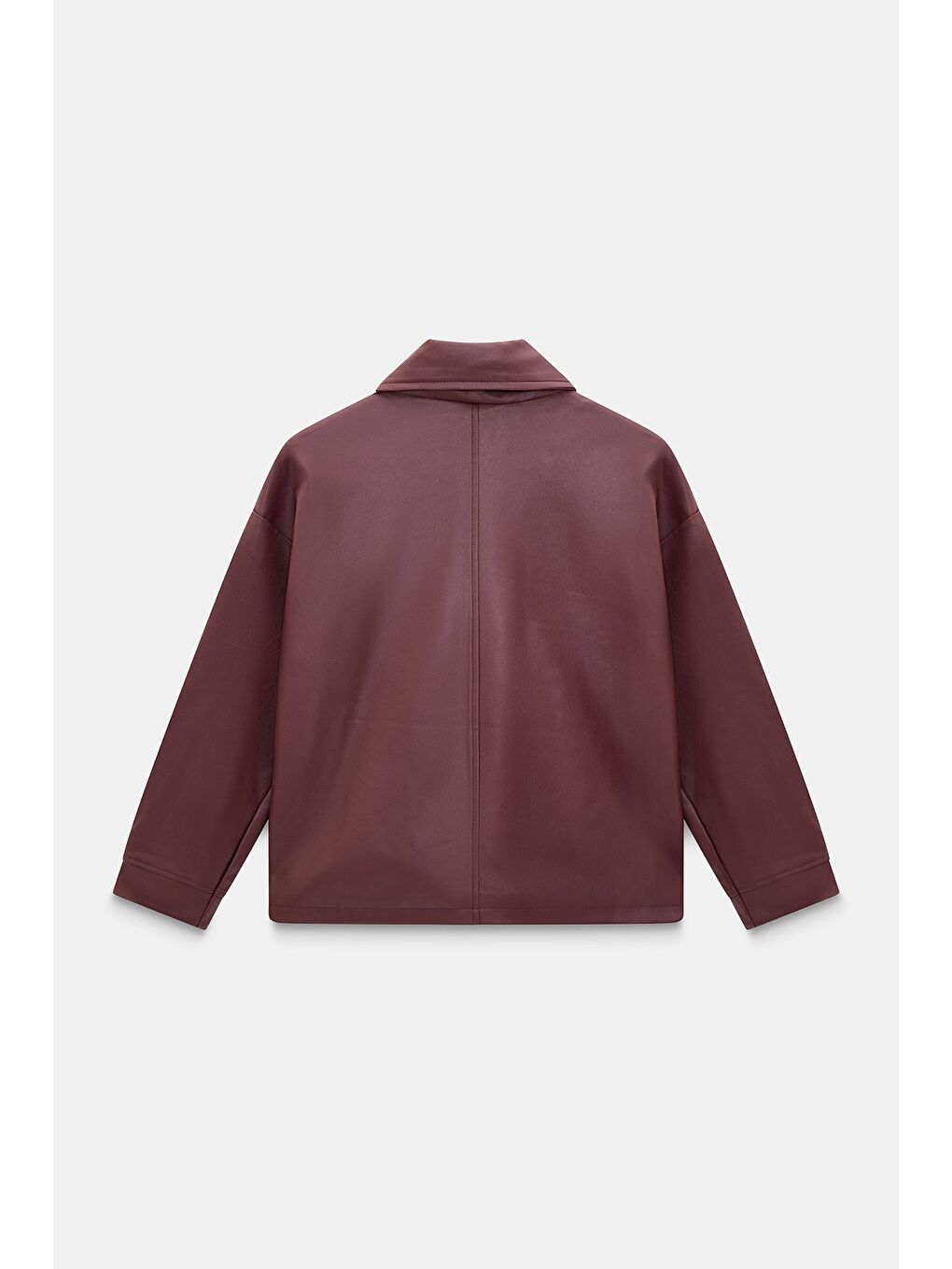 Bordo Kadın Relax Fit Dik Yaka Çıtçıtlı Fermuarlı Cepli  Suni Deri Bomber Ceket - Belden Ayarlanabil-7