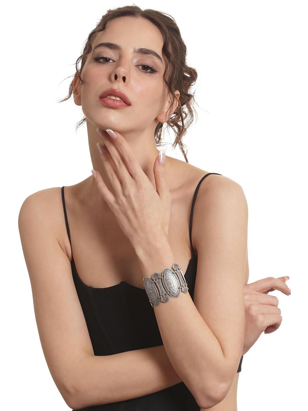 Gri Kadın Antik Gümüş Kaplama Zincir Bileklik-2