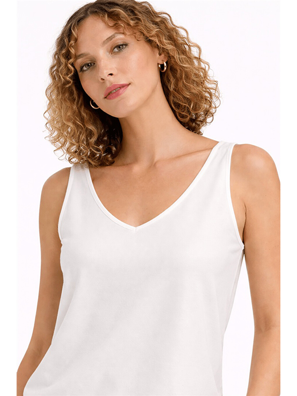 Ekru Regular Fit V Yaka Simli Atlet 26Y0292K1-1