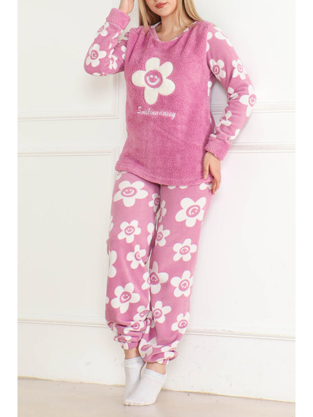 Nakışlı Pelüş Polar Pijama Takım Lila   26641-1