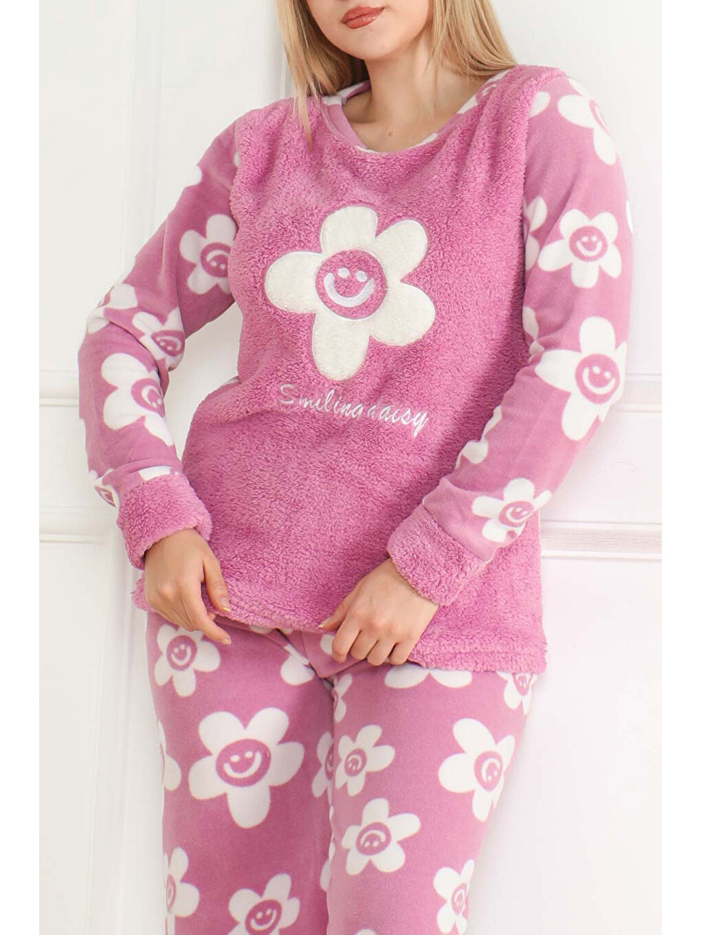 Nakışlı Pelüş Polar Pijama Takım Lila   26641-2