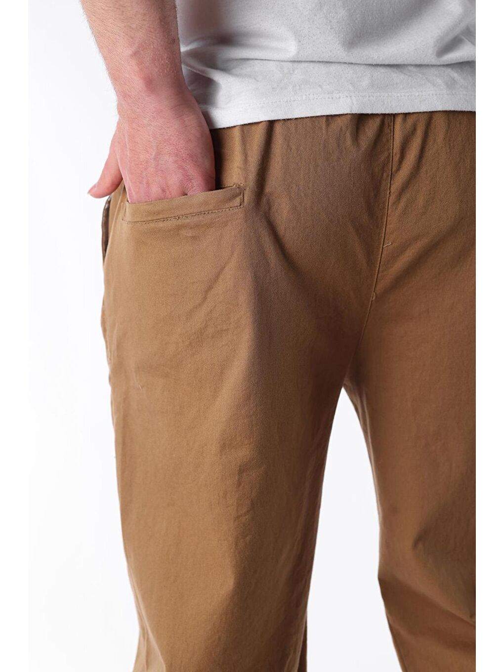 Kahverengi Camel Bol Paça Beli Bağlamalı Erkek Pantolon E7403-2