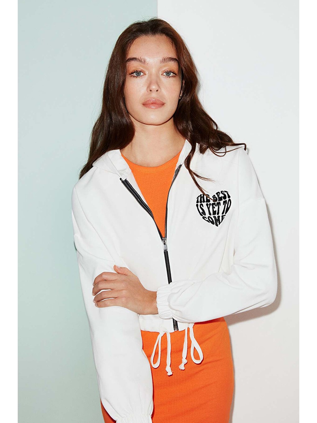Sılk Crop Beyaz Sweatshirt-2