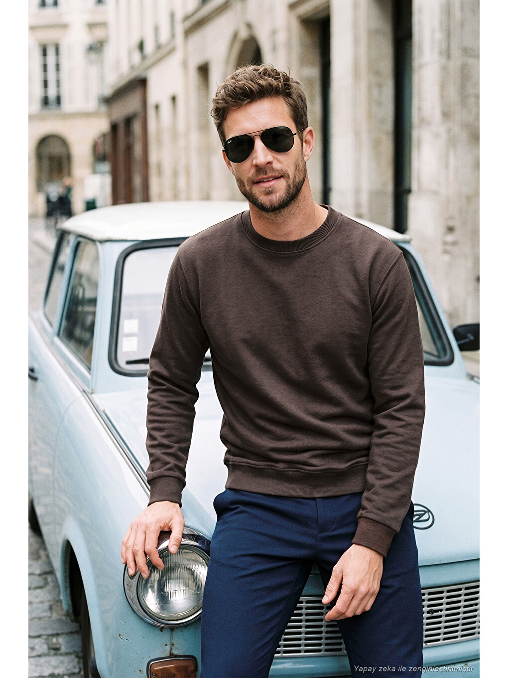 Kahverengi Pamuklu Relaxed Fit Bisiklet Yaka Sweat 5901257