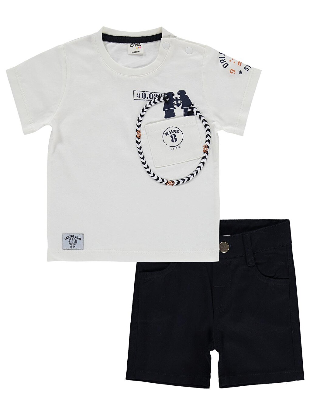 Baby Dürbün Baskılı Şortlu 6-18 Ay Takım - Beyaz-1