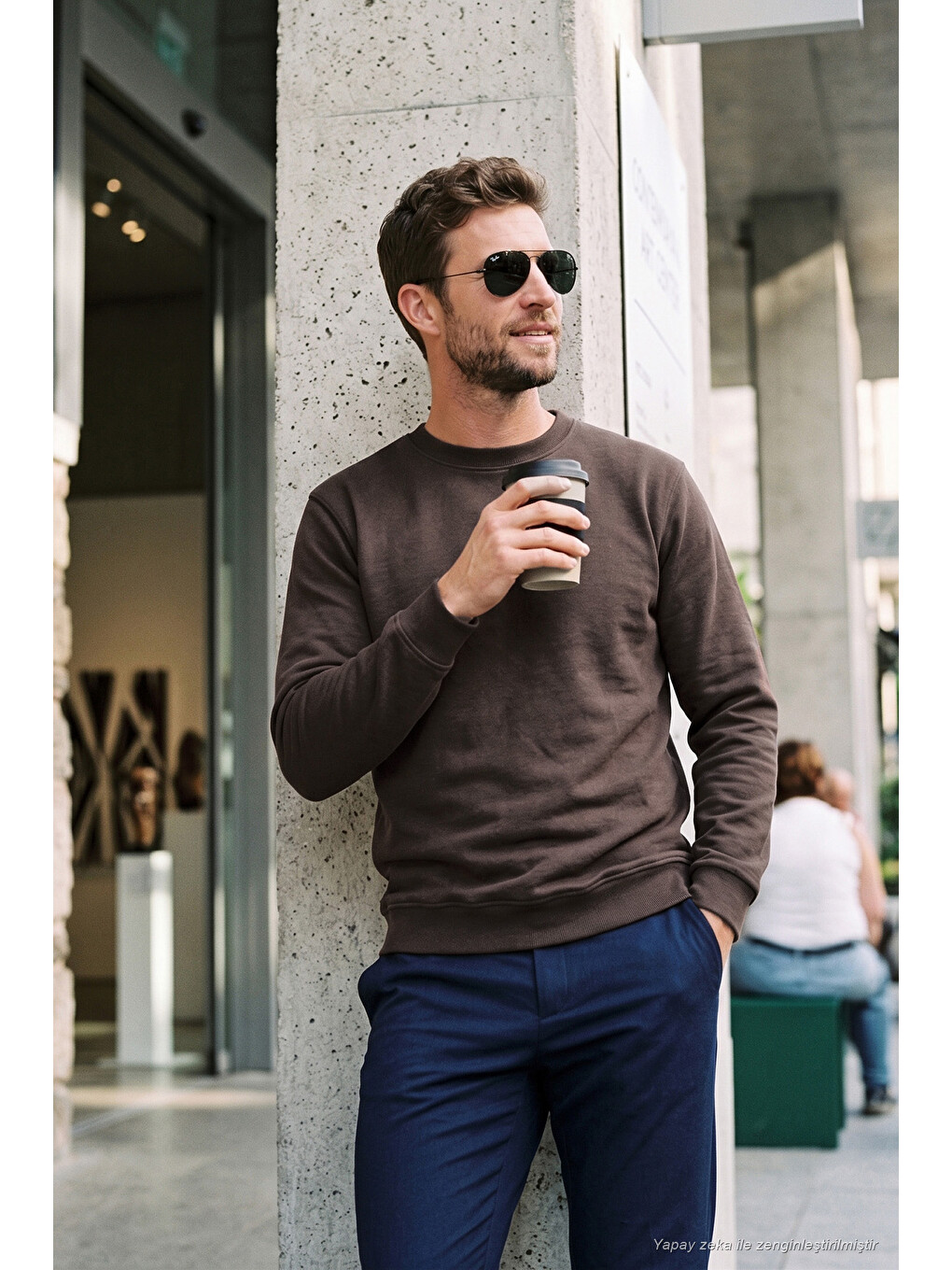 Kahverengi Pamuklu Relaxed Fit Bisiklet Yaka Sweat 5901257-1