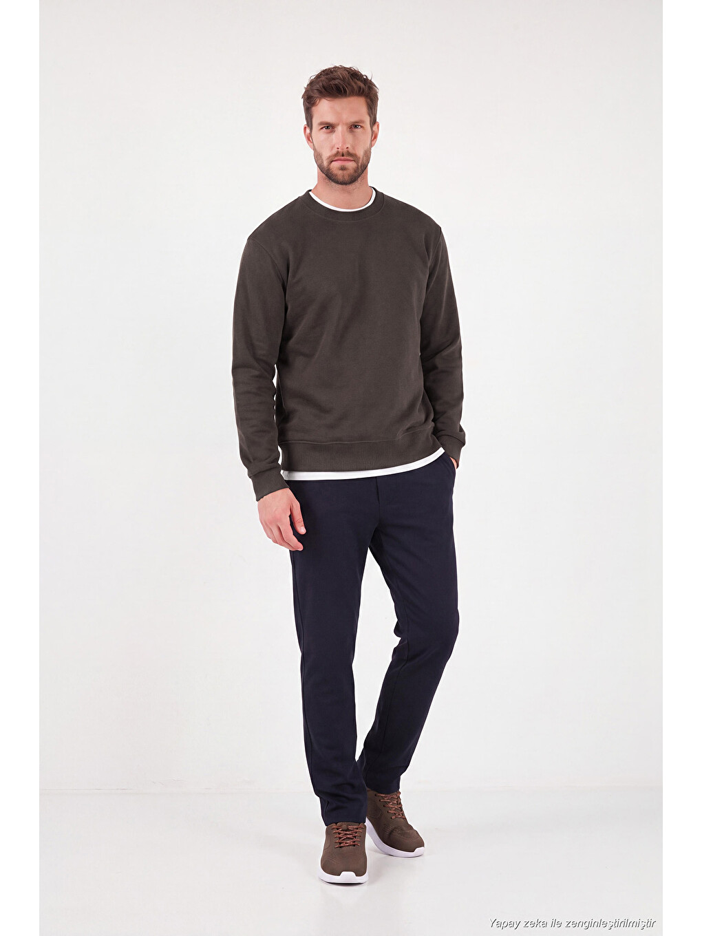 Kahverengi Pamuklu Relaxed Fit Bisiklet Yaka Sweat 5901257-2