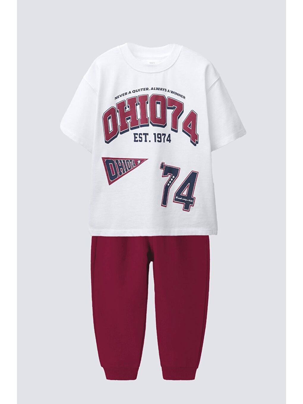 Ekru Erkek Çocuk Bordo Baskılı Pamuklu Jogger Pantolonlu Altüst Takım-1