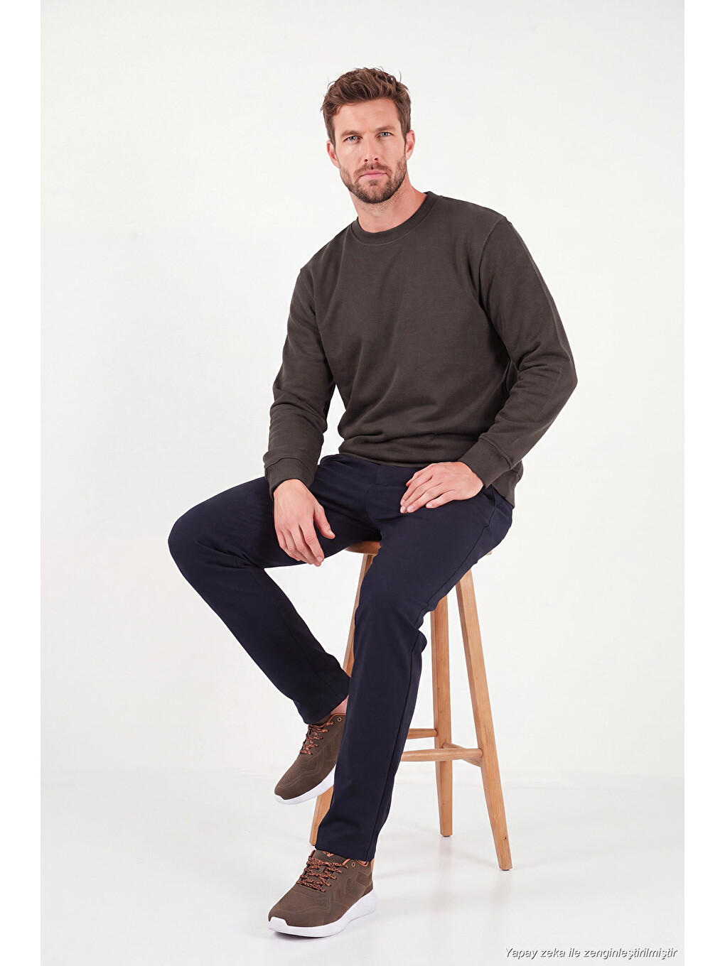 Kahverengi Pamuklu Relaxed Fit Bisiklet Yaka Sweat 5901257-4