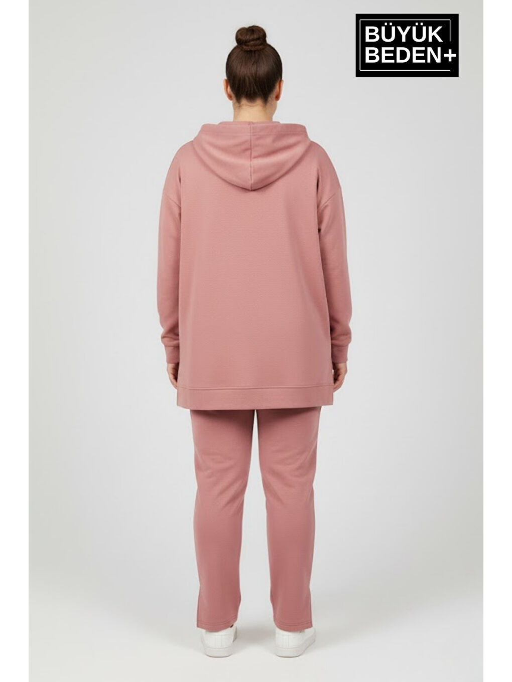Pembe Büyük Beden Kapüşonlu Tunik Sweatshırt SPR26BTK991-2