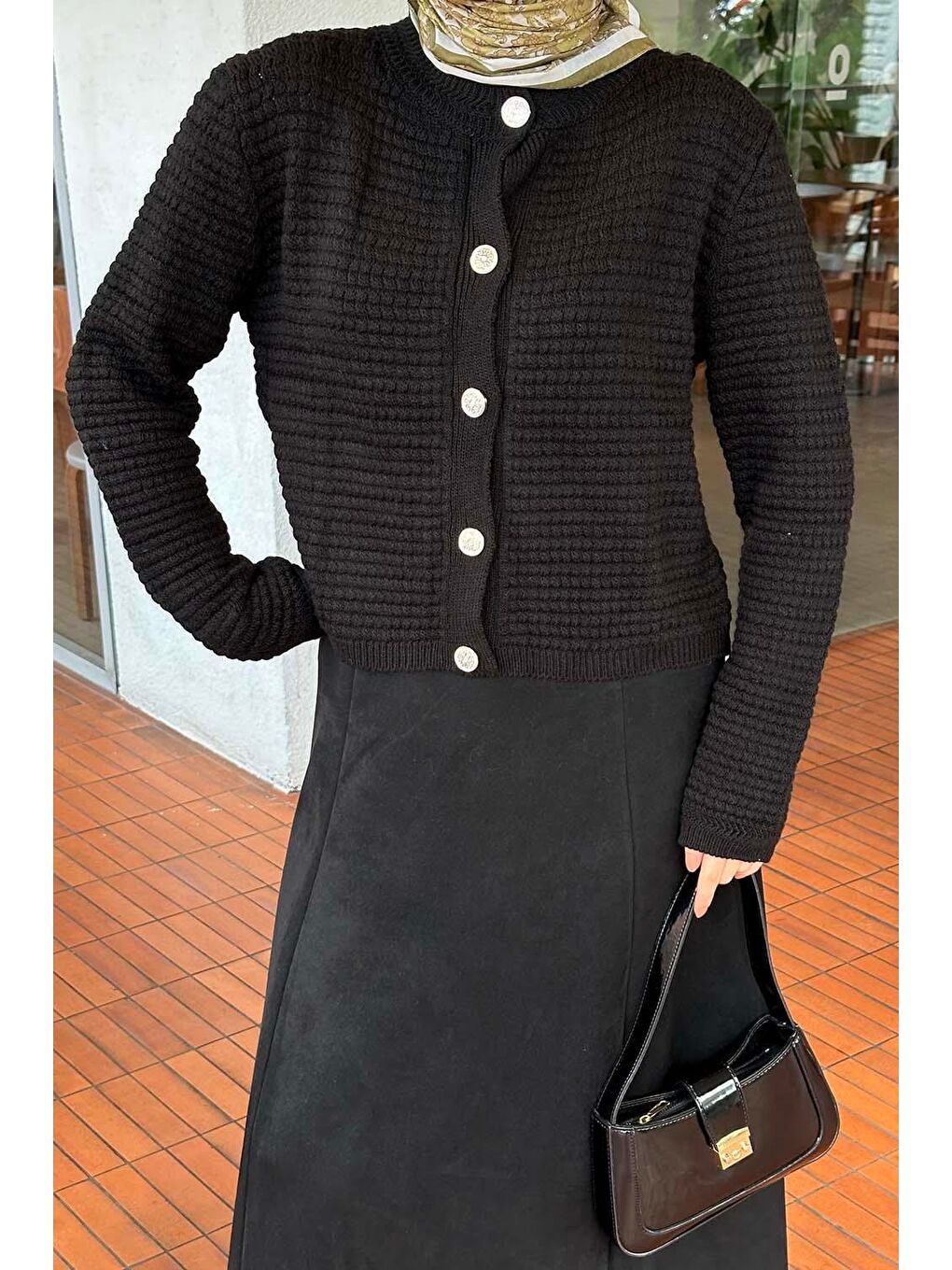 Düğmeli Triko Hırka Siyah-2