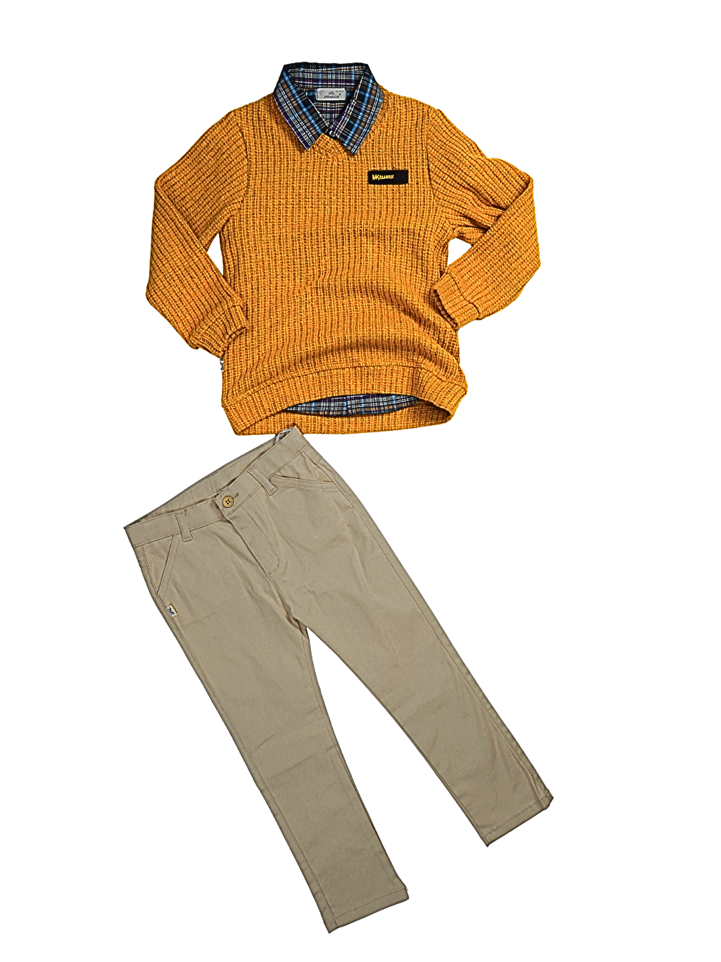 Gri 3'lü Set Hardal Triko Sweat & Pantolon & Gömlek Erkek Çocuk Takım-1