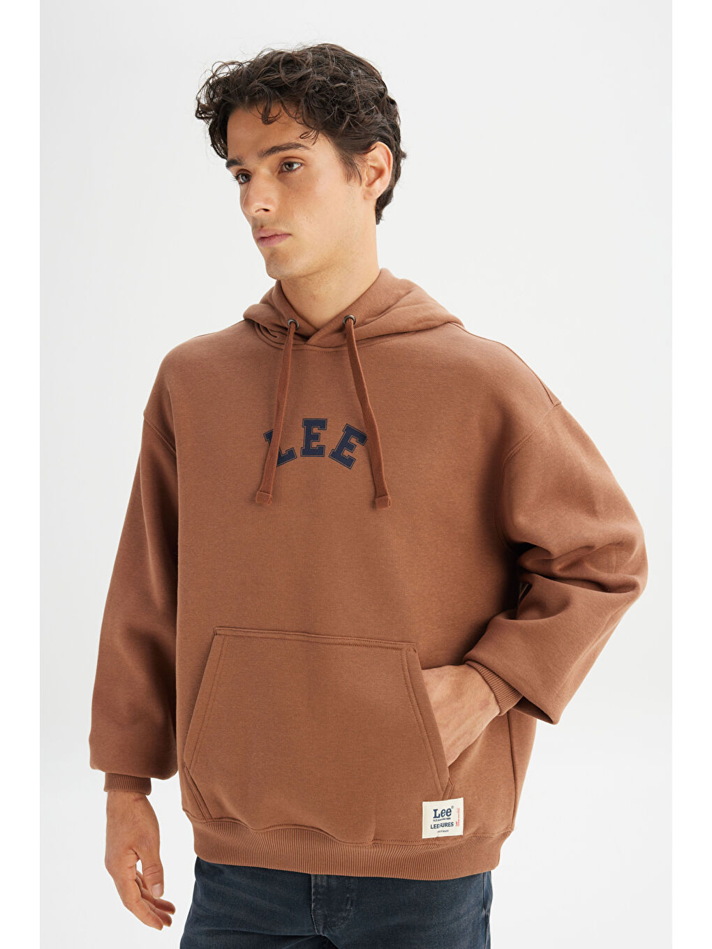 Kahverengi Pamuklu Regular Fit Normal Kesim Kapüşonlu İçi Polarlı Sweatshirt-2