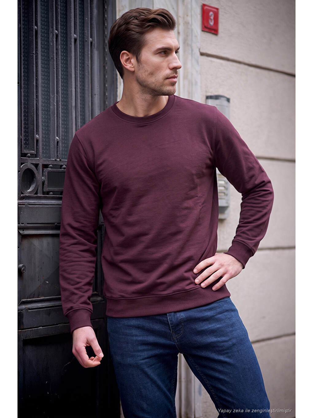 Kırmızı Pamuklu Relaxed Fit Bisiklet Yaka Sweat 5901257-1