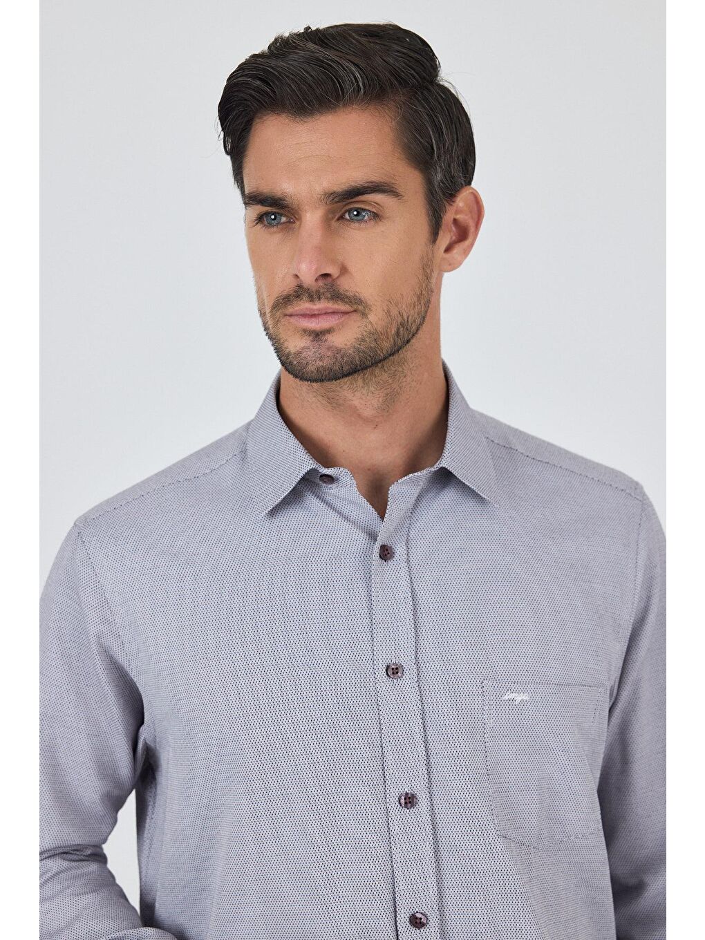 Bordo Sert Yaka Kendinden Desenli Classic Pamuklu Comfort Fit Gömlek 1004250219-1