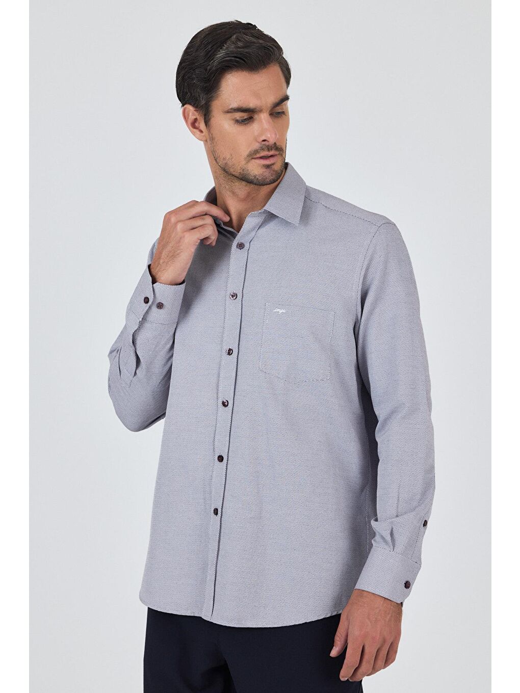 Bordo Sert Yaka Kendinden Desenli Classic Pamuklu Comfort Fit Gömlek 1004250219-2