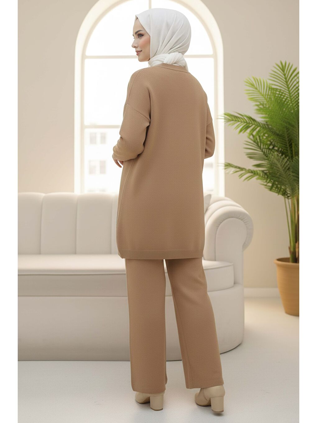 Bej Kalp Taş Detaylı Triko İkili Takım Vizon - 28123-VIZON-2