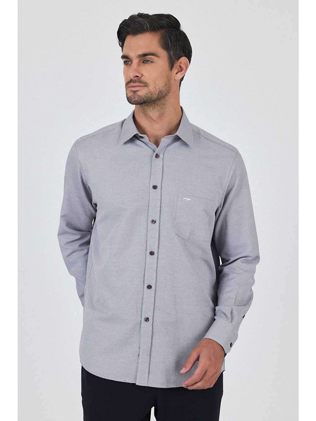 Bordo Sert Yaka Kendinden Desenli Classic Pamuklu Comfort Fit Gömlek 1004250219-4
