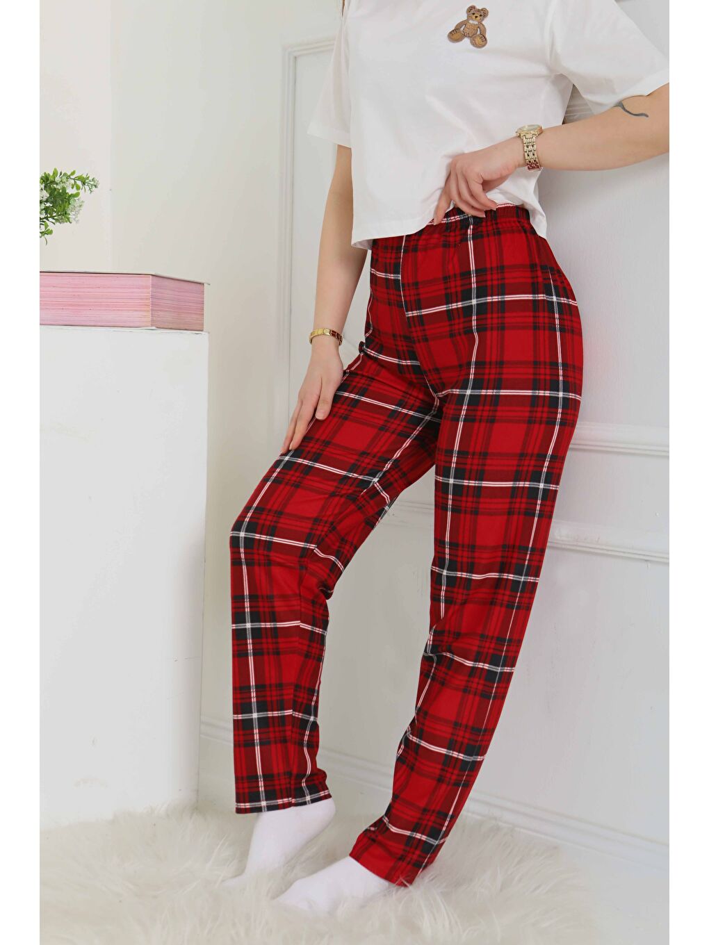 Kırmızı Pijama Altı Büyük Kare Desenli Kirmizi - 26354