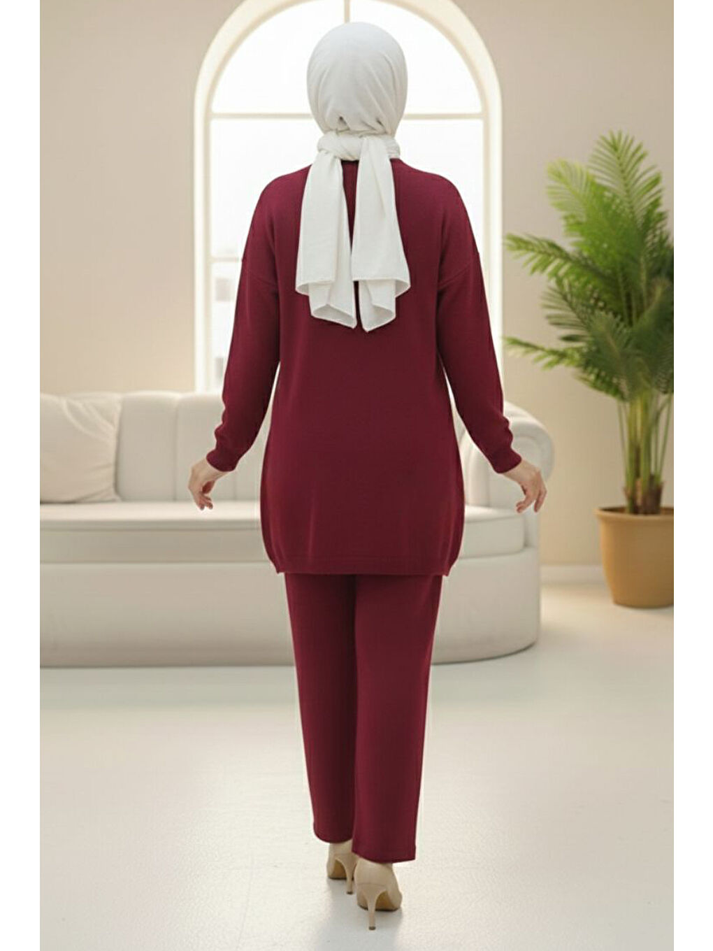 Kalp Taş Detaylı Triko İkili Takım Bordo - 28123-BORDO-2