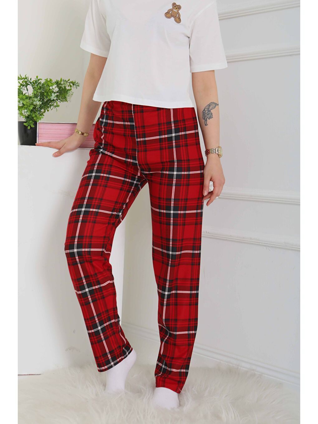 Kırmızı Pijama Altı Büyük Kare Desenli Kirmizi - 26354-2