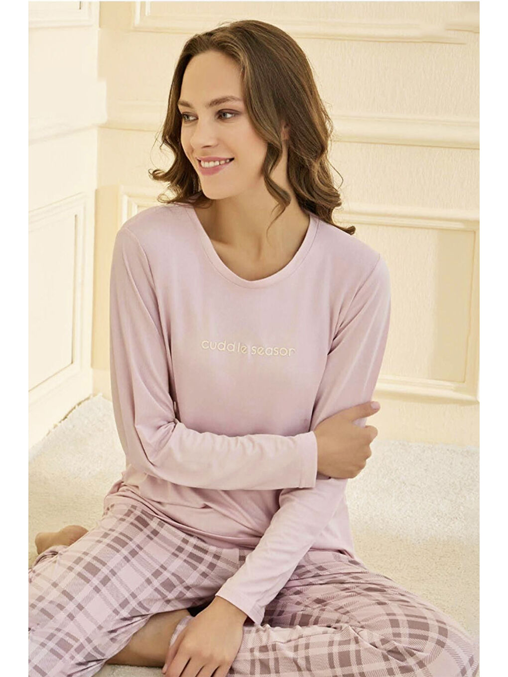 Kadın Milan Kumaş Pijama Takımı 50902-2761 Pembe01