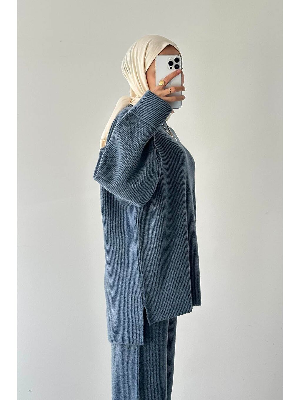 Fitilli Triko Takım İndigo-1