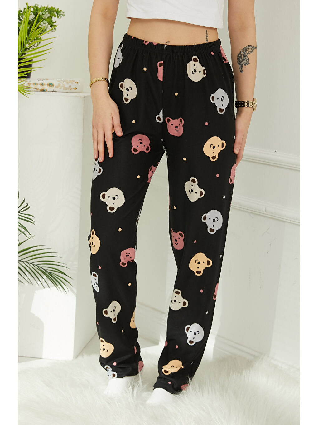 Ayıcıklı Pijama Altı Siyah - 26811