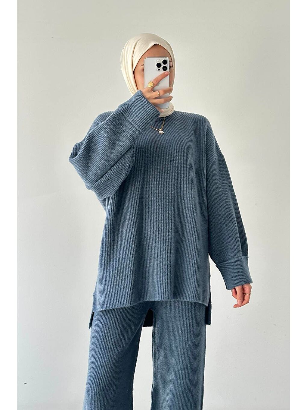 Fitilli Triko Takım İndigo-2