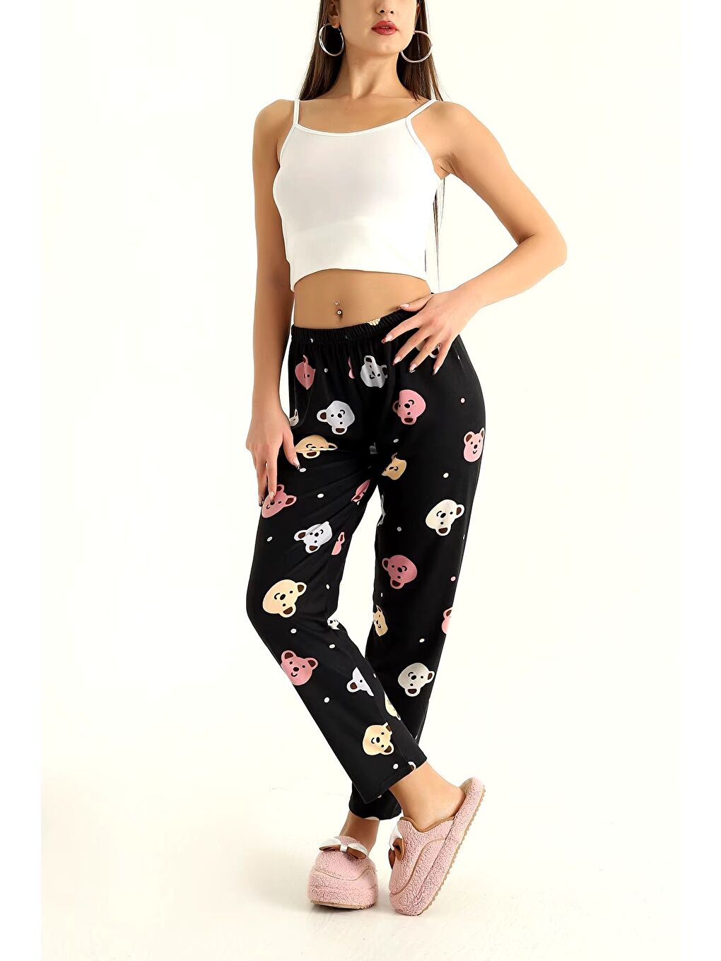 Ayıcıklı Pijama Altı Siyah - 26811-2