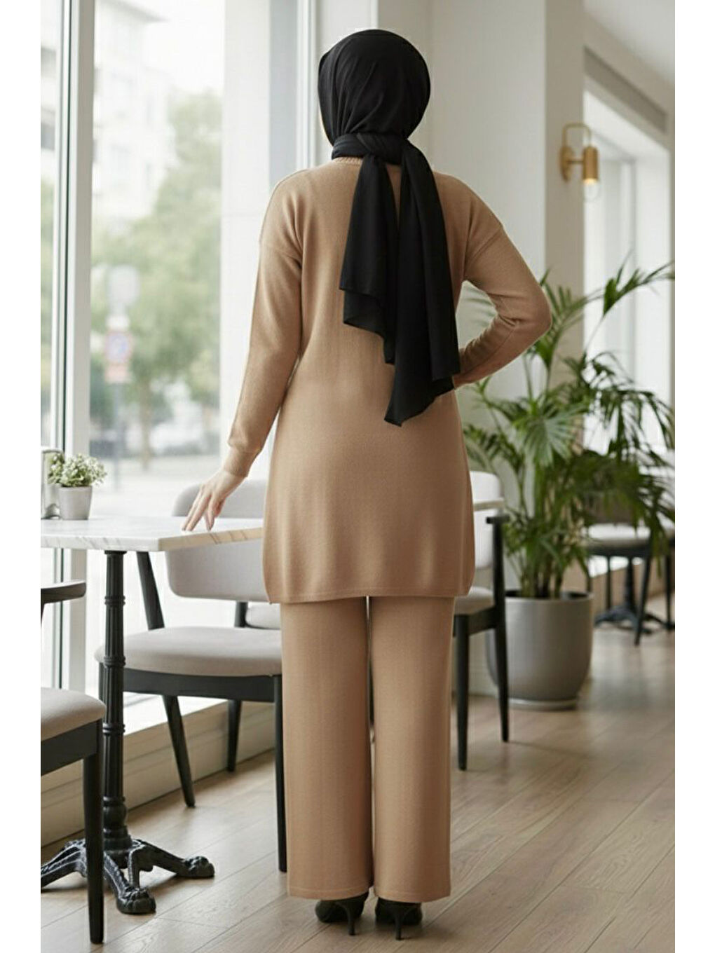 Bej Çiçek Pul Detaylı Triko İkili Takım Vizon - 28126-VIZON-2