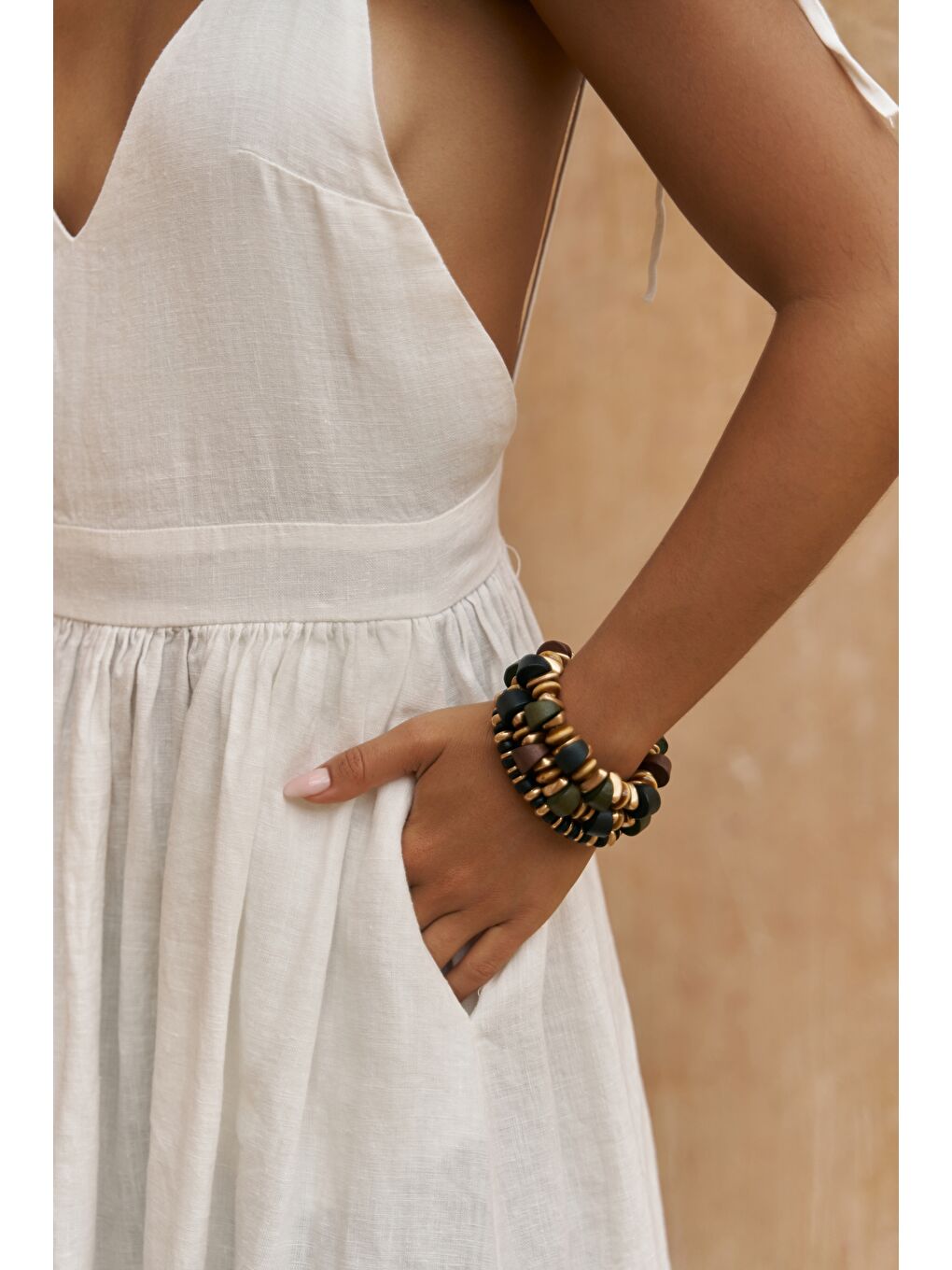 Eara Askılı Beyaz Uzun Keten Elbise-7