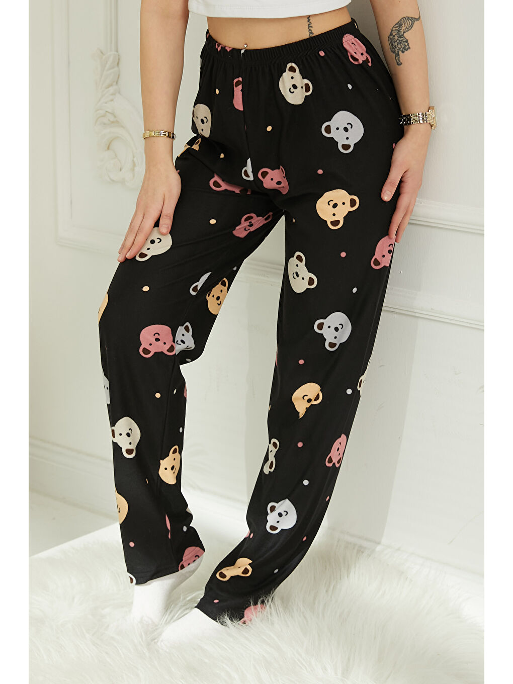 Ayıcıklı Pijama Altı Siyah - 26811-3