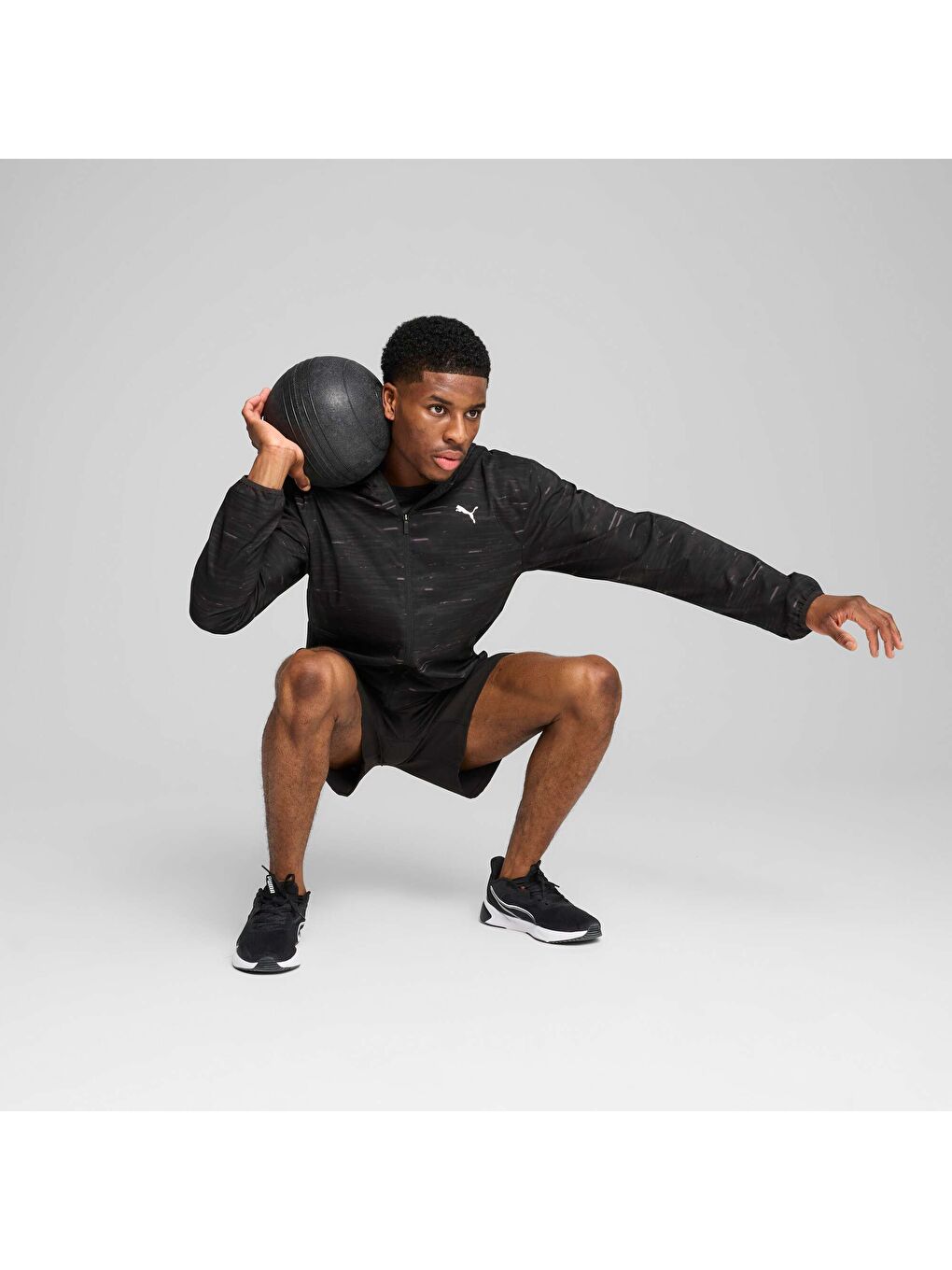 Siyah TAD ESSENTIALS AOP Erkek Dokuma Ceket-4