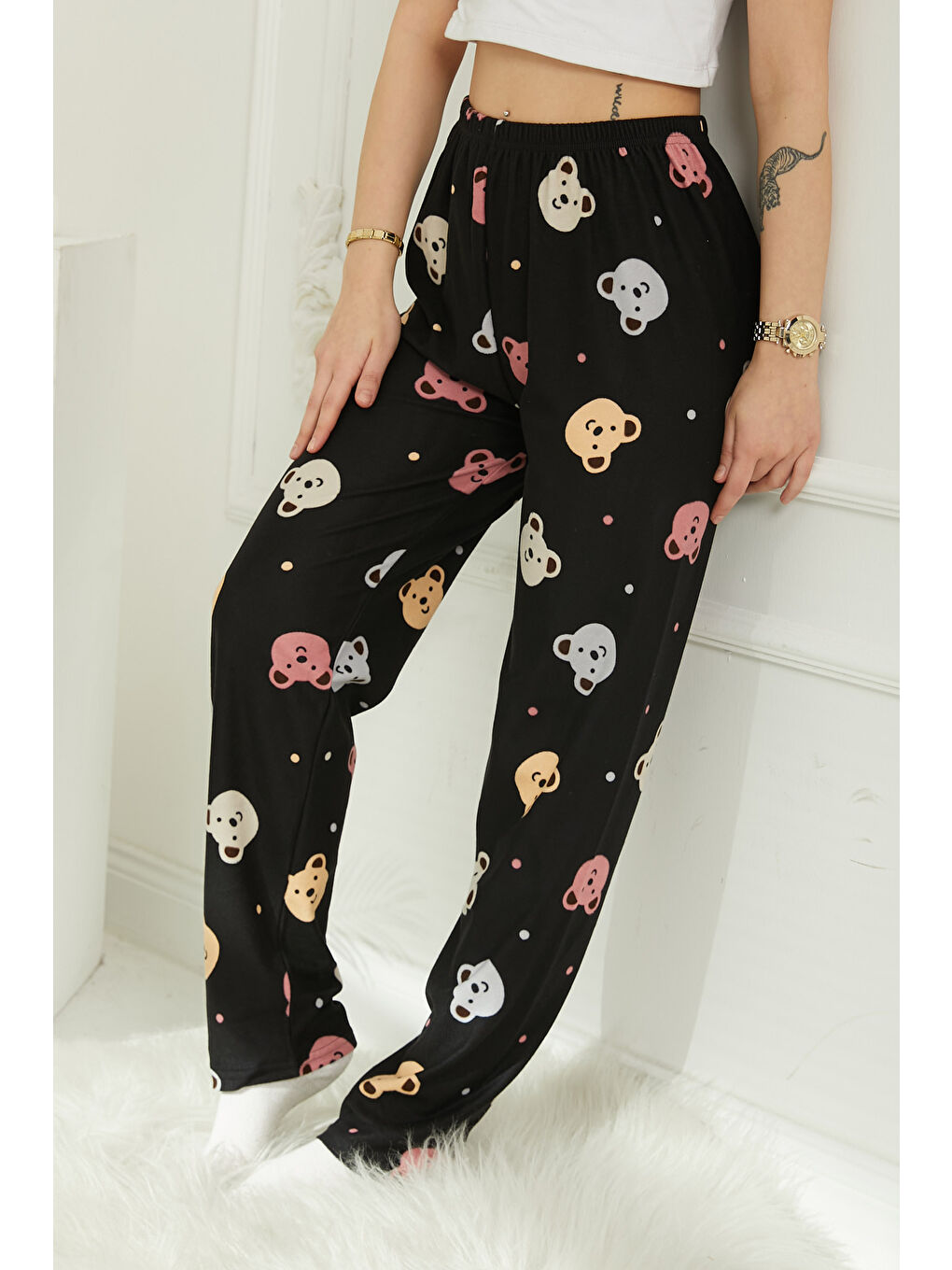 Ayıcıklı Pijama Altı Siyah - 26811-4