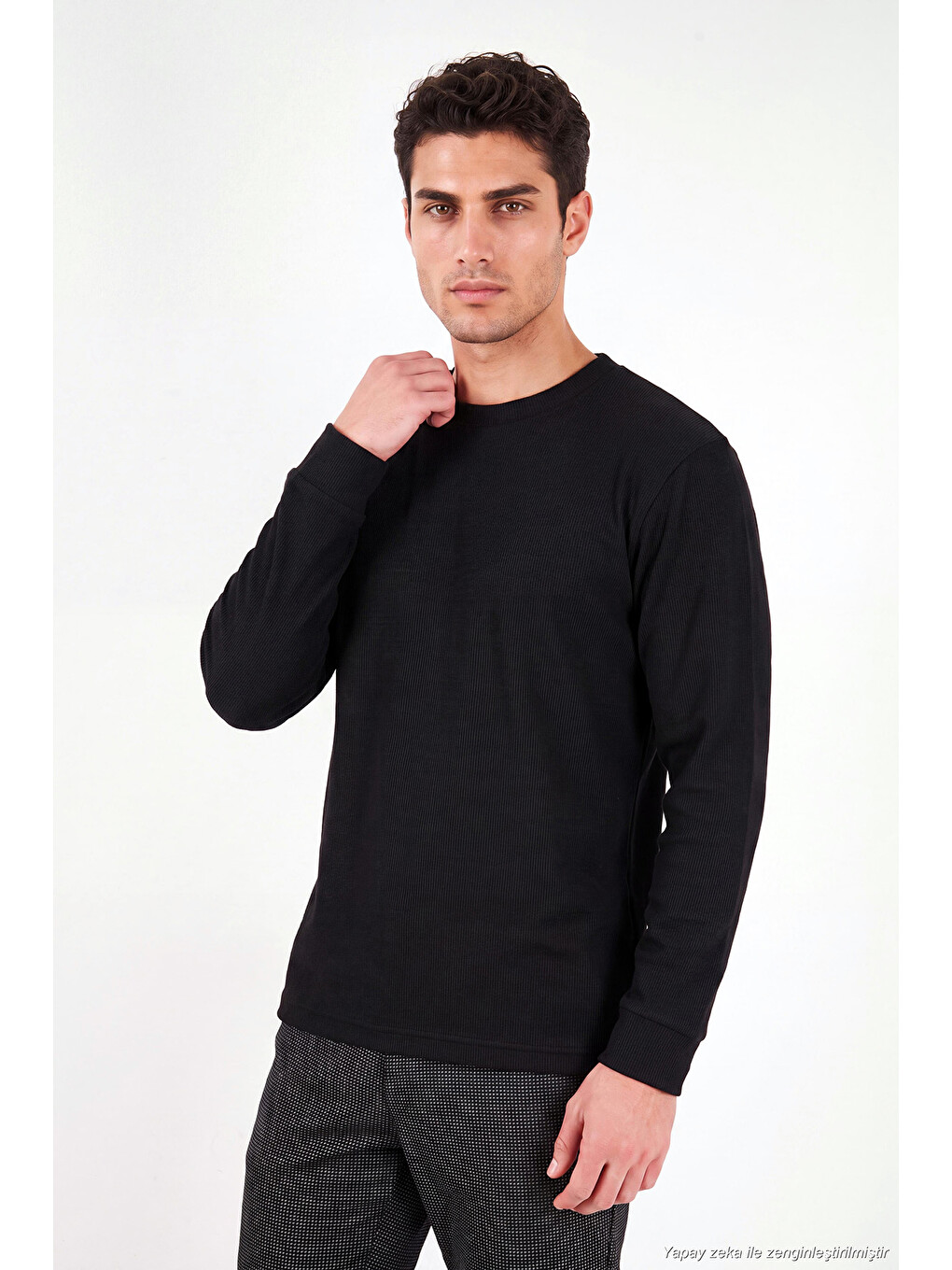 Siyah Pamuk Karışımlı Relaxed Fit Bisiklet Yaka Sweat 5905837-3